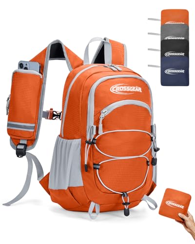 CROSSGEAR Mochila de caminhada embalável, leve, dobrável de 24 L, bolso seguro RFID, tecido de nylon, resistente à água, pequena viagem, caminhada, mochila para mulheres e homens, laranja