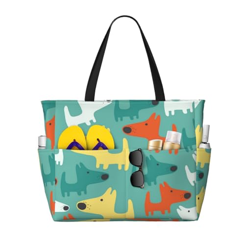 Sac fourre-tout pour femme motif chiot drôle mignon grand sac de plage en toile à bandoulière