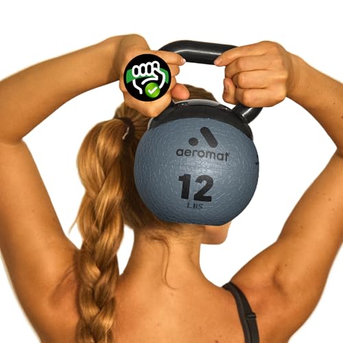 Aeromat Elite Mini Kettlebell Medicine Ball - 12lb Kettlebell Weight Balls for Exercise, 6"" dia Weighted Exercise Ball, Strength Training Kettlebells, Kettlebell Workout Squat Weights, Gray