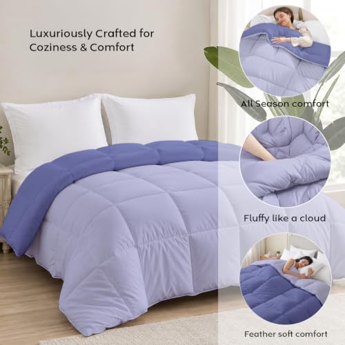 Image of AYKA Reversible Comforter 220 GSM Microfiber Reversible AC Comforter /Blanket for Winter /Quilt /Dohar /Duvets for King Size Blanket /Comforter Double Bed (Lavender & Blueberry, 90 * 100)