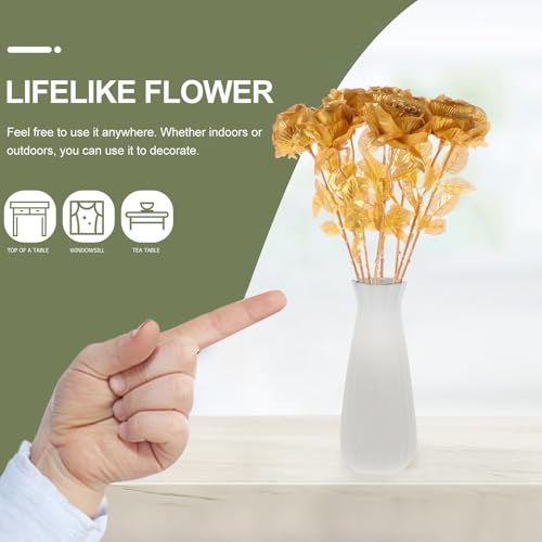 Rosas artificiales doradas de plástico y tela decorativas para centros de mesa de bodas 6