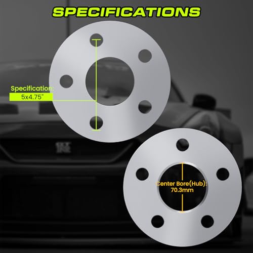 6mm Wheel Spacers Hubcentric 5x4.75 Compatible For Camaro 1982-2002, Corvette 1984-2019, Blazer 1987-2005, S10 1982-2004, Firebird 1982-2002, Trans Am 1984-1997 (2pc 70.3mm) - Longer Studs Required