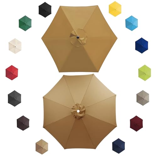 Toldo de Recambio de Sombrilla 3.0/2.7/2.3/2.0 Metros para 6/8 Brazos, Cubierta de Sombrilla de Tela de Repuesto, para Jardín, Patio, Terrazas, Cubierta de Repuesto para Paraguas(Caqui,3.0m/8 Arms)