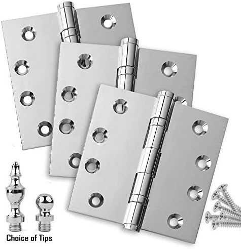 EMBASSY Door Hinge Solid Brass - 4 x 4 Inch, Heavy Duty, Polished Chrome, Ball Bearings, Rust Resistant Stainless Steel Pin, Architectural Designer Grade, Home Improvement, 3 Pack