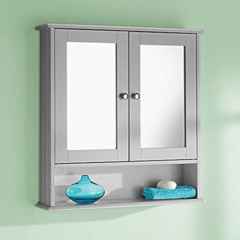 Homme Concept - White/Grey Double Door Wall-Mounted Mirrors Cabinet, Bathroom Storage Unit, Bathroom Mirror With Shelf flat packed. (Double Door, Grey) Cover