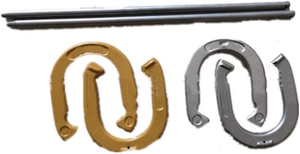 THE WHITE SHOP Horseshoes Sets - Metal Horseshoe Game Sets for Adults + Kids - Official Weight Steel Horseshoes - Beach + Lawn Horseshoes Sets - Sets Include (4) Horseshoes and (2) Ground Stakes