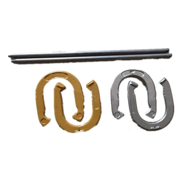 THE WHITE SHOP Horseshoes Sets - Metal Horseshoe Game Sets for Adults + Kids - Official Weight Steel Horseshoes - Beach + Lawn Horseshoes Sets - Sets Include (4) Horseshoes and (2) Ground Stakes