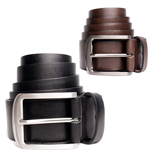 Kit 2 Cintos Masculinos Casual em Couro 40mm Preto Marrom Acabamento Liso (115, Preto, Marrom)