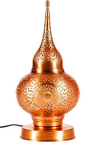 Orientalische Messing Tischlampe Lampe Hayati 45cm in Kupfer | Marokkanische Tischlampen klein Lampenschirm silberfarben | kleine Nachttischlampe modern für Vintage Retro & Landhaus Stil Design