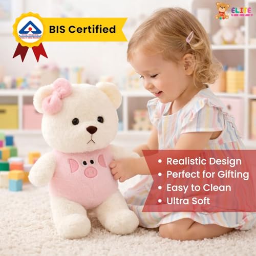 Image of ELITE CREATIONS Cute Teddy Bear Soft Toy for Girls 40 cm | Pink Bear Plush Stuffed Toy with Bow | Soft Cuddly Teddy for Kids | Birthday Gift for Baby Girl Valentine Gift