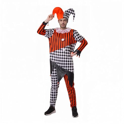 Wildarms Macacão de bufão da renascença com chapéu de dois sinos - disfarce de Halloween para homens (M)