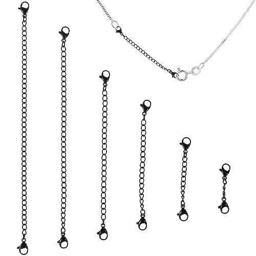 Operitacx Black Stainless Steel Necklace Extender Chain with Lobster Clasp 6 Inch Adjustable Jewelry Extension for Necklaces and Bracelets Secure Fit