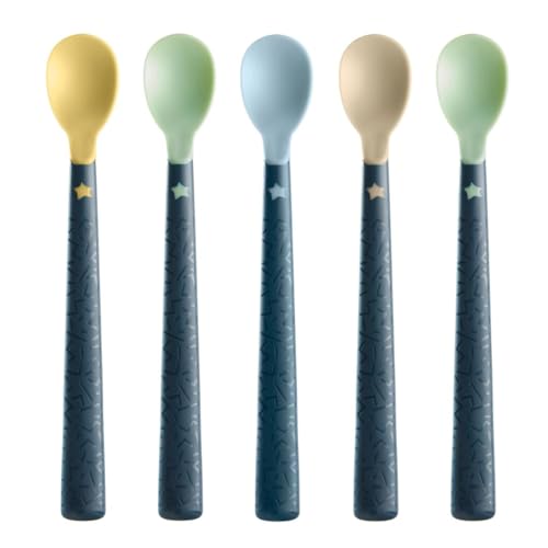 Tommee Tippee Cuillères de sevrage Softee à partir de 4 mois, Lot de 5, Manche long antidérapant, Embout extra-doux, Cuillères pour bébé sans BPA