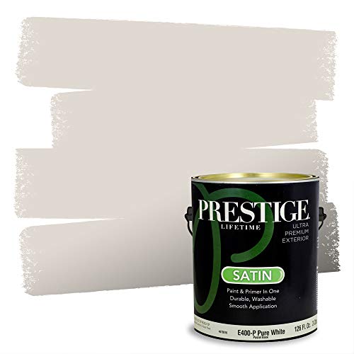 PRESTIGE Paints Exterior Paint and Primer In One, 1-Gallon, Satin, Comparable Match of Sherwin Williams* Simple White*
