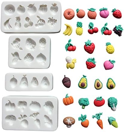 LVDGE 4PCS/set Small Lovely Fruits & Vegetables Silicone Fondant Molds For Cake Topper, Gum Paste, Candy & Chocolate
