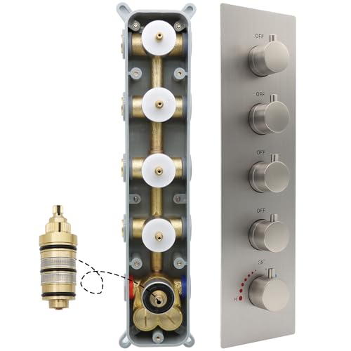 NPYSVSSS 4 Way Thermostatic Shower Mixing Valve, Concealed 5 Handles Shower Diverter Brass Valve, Can Run Together and The Flow Can Be Controlled with Bathroom Shower System, Brushed Nickel by NPYSVSSS - Image 2