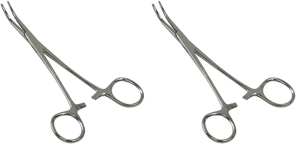 Briggs Precision Kelly Forceps Locking Tweezers Clamp, Silver, Curved, 5-1/2 Inch (Pack of 2)