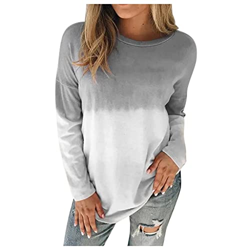 VEKDONE Women Tie Dye T-Shirts Sweatshirt Casual Lightweight Soft Cozy Slouchy Loose Crewneck Pullover Tunic Tops Plus Size Grey