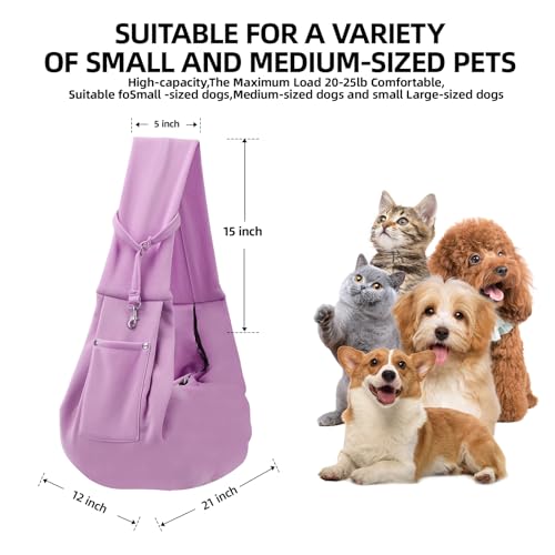 Dog Carrier Sling - Reversible Puppy Carrier Purse with Storage Pocket, Hand-Free Dog Sling Carrier for Carry Small Dogs and Cats, Travel Safety Harness, Dog and Cat Harness (Purple) by ARZQUT - Image 5