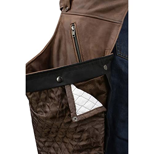 Milwaukee Leather MLM5518-BRN-4X Chaps For Men'S Vintage Crazy Horse Brown Leather- Snap Out Thermal Lined Motorcycle Chap Mlm5518-4X-Large thumb #5