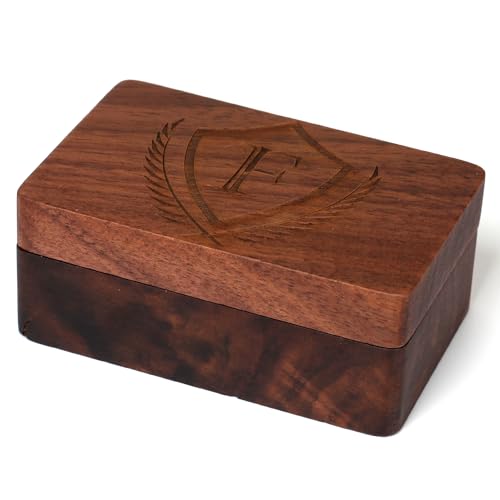 Image of Mens Initial Cufflinks and Tie Clip A-Z Alphabet Letter Black Stainless Cuff Links Tie Bar with Engraved Walnut Wood Box Groom Groomsman Wedding Set
