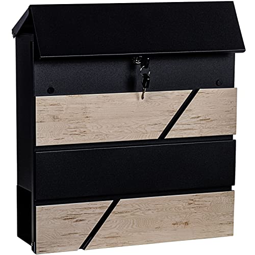 STILISTA Wandbriefkasten, Holzoptik, Zeitungsfach, Farb- u. Modellwahl, Schwarz Seoul