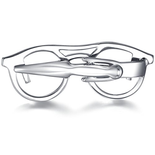 Honey Bear Mens Silver Glasses Tie Clip Bar For Normal Size Tie Gift 4.8Cm #TOP2