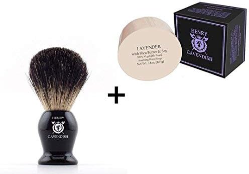Henry CavendishLavender Shave Kit with - Shaving Soap with Shea Butter & Coconut Oil. Long Lasting 3.8 oz Puck Refill Plus a Gentleman's 100% Pure Badger Hair Shaving Brush.