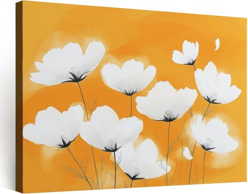Toile fleurs blanches minimaliste pour grand couloir et salle à manger