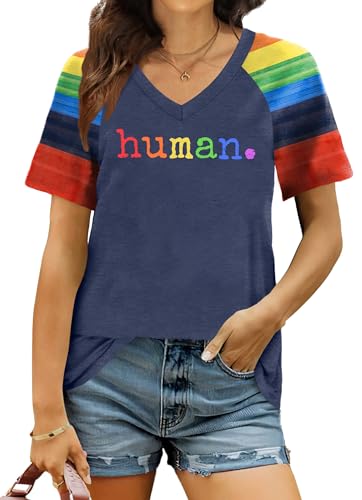 Zylkor Pride Tshirts for Women Be You Letter Print T Shirt Rainbow Graphic Tee Shirt Pride Vneck Tee Tops