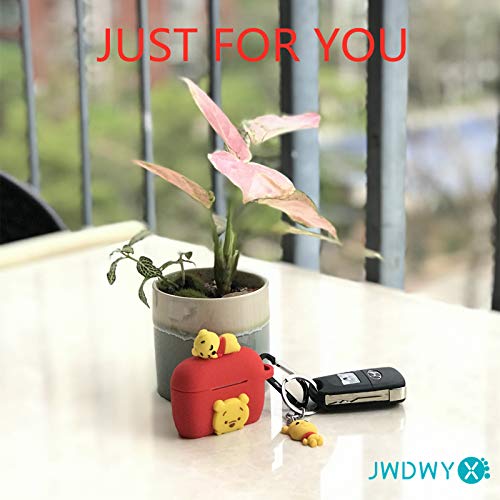 Winnie Cartoon Silicone Case Skin For Apple Airpods Pro, 8 In 1 Silicone Accessories, Silicone Case/Keychain/Carabiner/Metal Dust Sticker/Cleaning Brush/Anti-Lost Rope,The Best Gift #TOP1