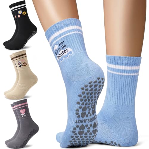 Image of yeuG Pilates Grip Socks for Women Yoga Slouch Socks with Grip for Barre Knee High Boot Socks Long Scrunch Slipper Socks