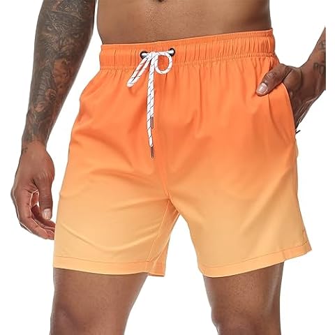Tyhengta Mens Swim Trunks Gradient Color Quick Dry Beach Shorts with Zipper Pockets and Mesh Lining Orange 34 Cover