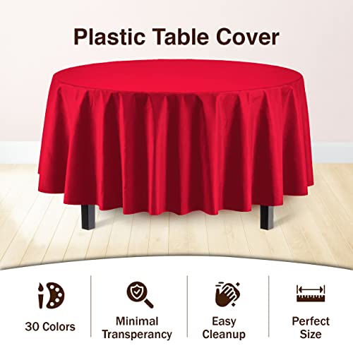 Party Solids Pack Of 6 Premium Plastic Tablecloth 84 Inch Round Plastic Table Cover - Red by Party Solids - Image 3