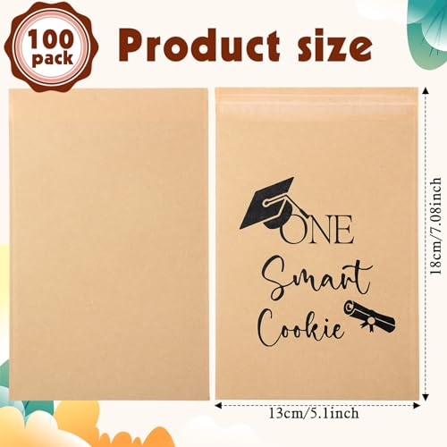 Mooliwe 100 Pack Graduation Candy Cookie Bags One Smart Cookie Self Adhesive Buffet Bags Congrats Grad Kraft Paper Bags Treat Gift Bags Graduation Favor Bags for Graduation Party Decoration Supplies
