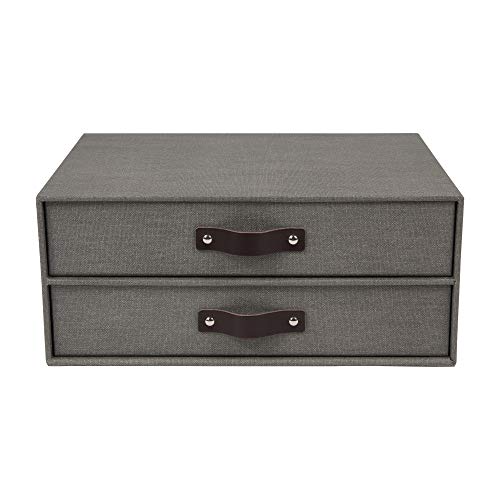 Bigso Birger 2-Drawer Canvas Fiberboard Easy Pull Handle Document Letter Box, 5.7 X 13 X 9.8 In, Grey #TOP1