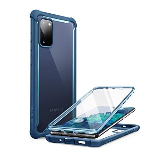 i-Blason Genomskinligt Fodral för Samsung Galaxy S20 FE (2020 utgåva) [Ares] fall skal fodral med inbyggt skärmskydd Bumper case - Blå