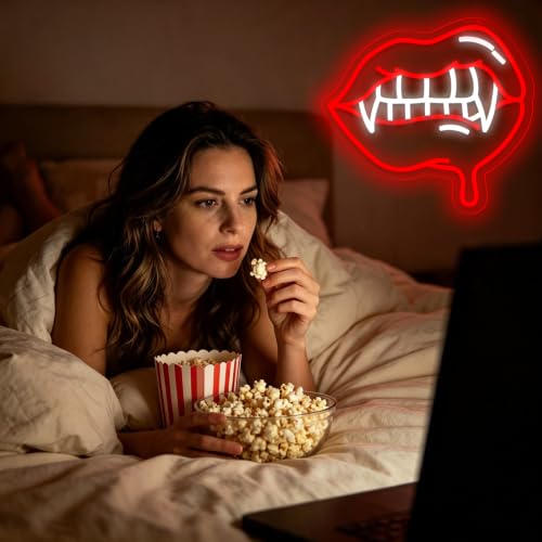 Image of AHlove Fangs Neon Sign for Wall Decor，LED Neon Lights for Game Room、Man Cave，Birthday、Christmas Gifts for Teen Boys and Girls