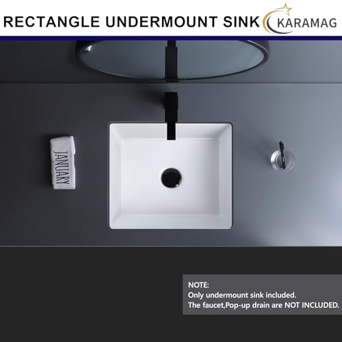 KARAMAG 14 Inch Undermount Bathroom Sink White Rectangle Sink with Overflow by KARAMAG - Used condition - Image 3