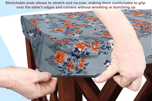 Image of The Furnishing Tree Elastic Rectangular Dining Table Cover WxL 32x54 in Inches Polyester Floral Pattern Blue