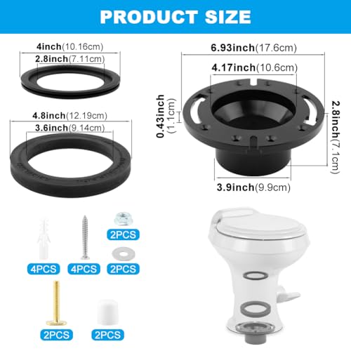 Image of MAYIT RV Toilet Seal and 3 inch Socket Flange Kit Replacement Fit for RV 300 /310 /320 RV Toilets Replacement Parts 385345892 Flange, 385311658 Flush Ball Seal, 385311652 Base Seal