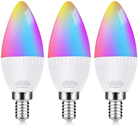 Cskyzk Smart Bulb E14 Candle LED Bulbs Alexa Light Bulbs Bluetooth 4.5W Replace 40W RGBCW Colour Changing Dimmable Bulbs Alexa Echo Light Bulb Compatibe with Alexa Devices, 3 Packs