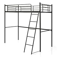 COSTWAY Metal Bunk Bed, Loft Bed Frame with Integrated Ladder & Safety Guardrail, Home Bedroom Apartment Dormitory Space-Saving Single High Sleeper Beds for Kids, Teens and Adults (Black)