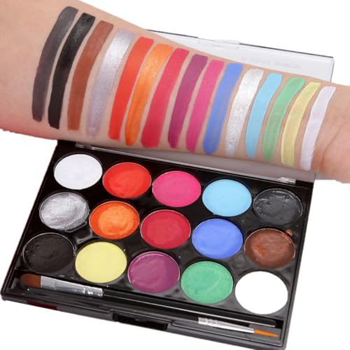 KARLOR Gesichtsfarbe,15 Farben Face Paint Set 2 Pinsel ungiftig wasserlöslich Schminkfarbe Face Body Painting Set Erwachsene Makeup Halloween Karneval Fasching Cosplay