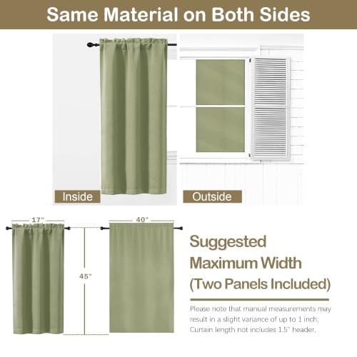 Image of Sage Green Short Blackout Curtains for Bedroom 45 Inches Long 2 Panels Set, Solid Thermal Insulated Blackout Curtains, Energy Saving Soft Fabric Window Drapes, Dual Rod Pocket, 2x40Wx45L Inches