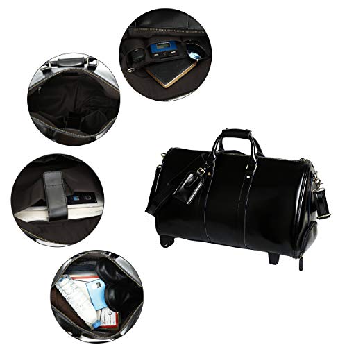 Leathario Mens Genuine Leather Overnight Travel Duffle Overnight Weekender Bag Luggage Carry On Airplane (Black-123)