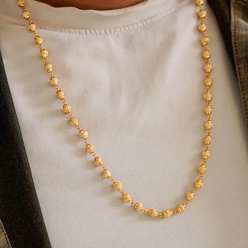 Image of Gold Plated Tulsi Mala 54 Beads | Original Tulsi Japa Mala for Puja, Chanting & Meditation | Certificate of Authenticity | Spiritual Rosary for Men & Women
