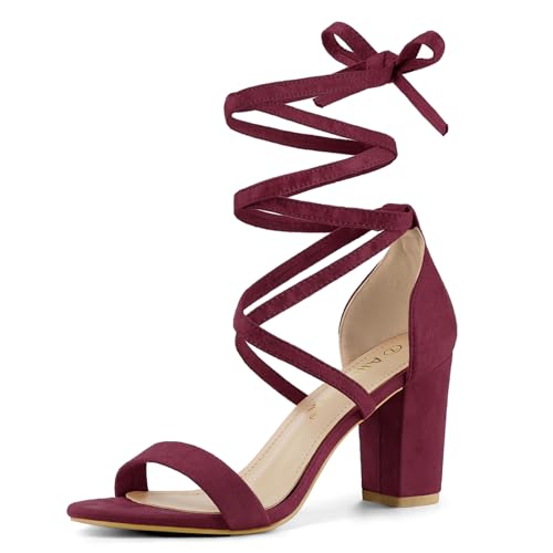 Allegra K Allegra K Women's Strappy Lace Up Chunky High Heels Burgundy Heels Sandals 9 M US