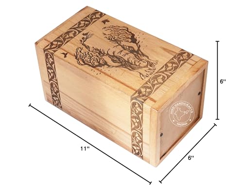 Image of Handcrafted Floral Engraved Wooden Urns for Human Ashes Adult Large - Cremation Urn for Ashes - Burial Urn for Columbarium - Funeral Urn Box (Elephant, 250 LB - BeechWood)