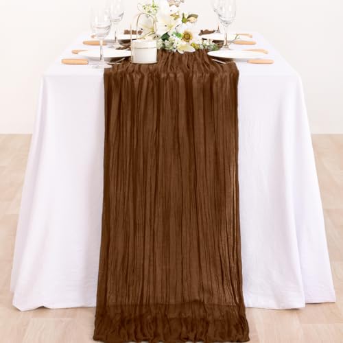Image of MLMC 2 Pack Brown Cheesecloth Table Runner 10ft Boho Rustic Gauze Coffee Cheese Cloth Table Runner Neutral Centerpiece Decor 35x120 Inches for Wedding Farmhouse Reception Home Decor